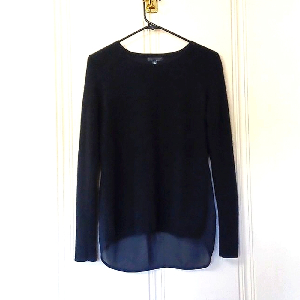 AQUA 🖤 Black 100% Cashmere Hi-lo   Super Soft Crewneck Sweater WS EUC